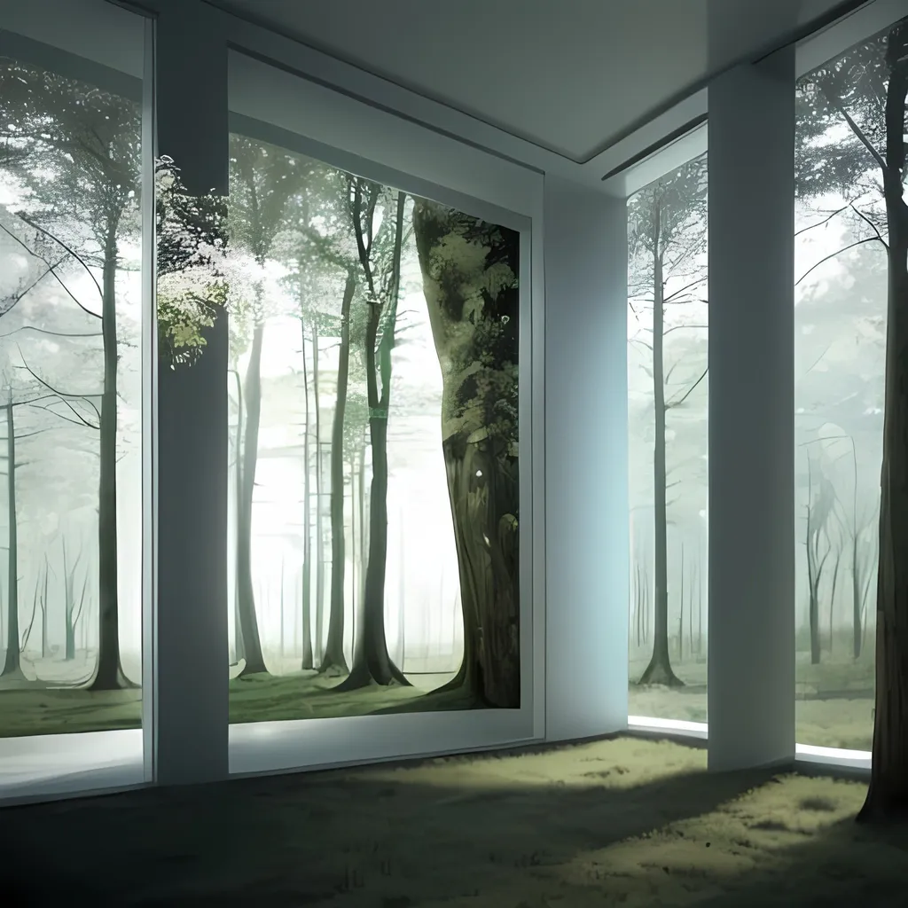 Prompt: liminal space with rooms and trees