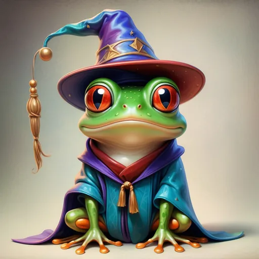 Prompt: Frog wearing a wizard hat, Picasso style,