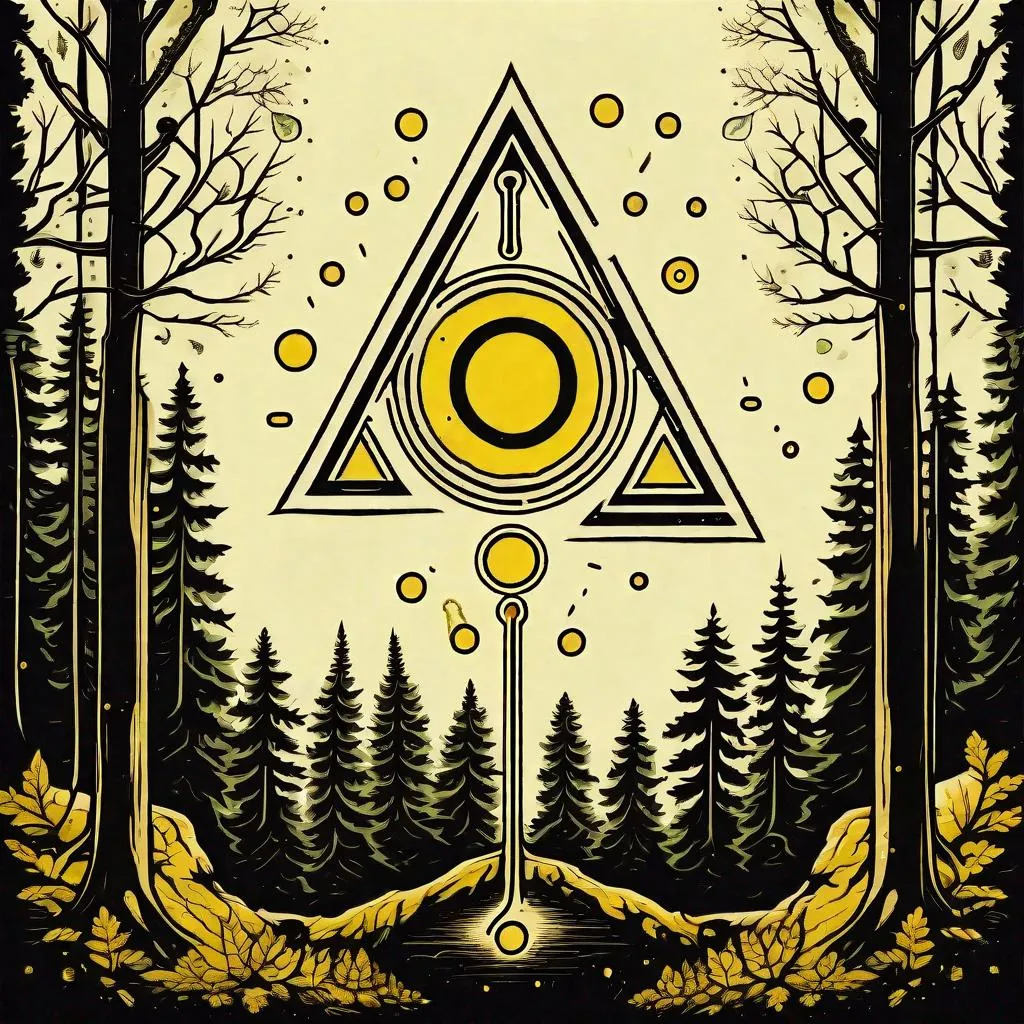Prompt: Alchemical symbol for urine in a forest 