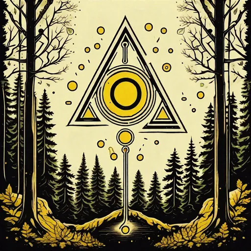 Prompt: Alchemical symbol for urine in a forest 