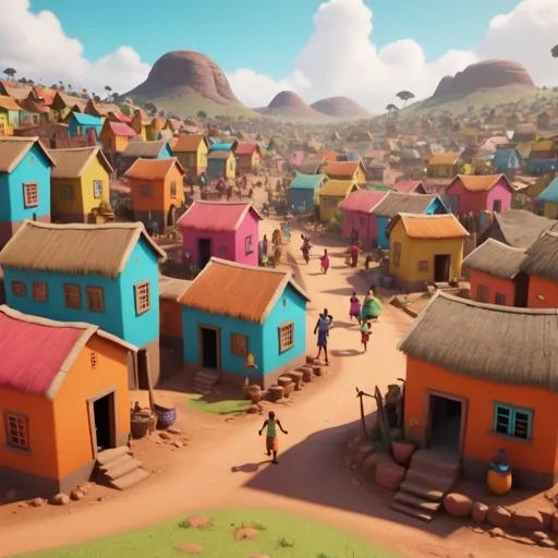 Prompt:  A lively African village scene with colorful houses and happy 
  3d animation, disney inspired

