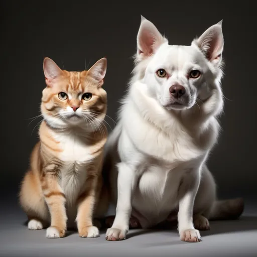 Prompt: hybrid of cat and dog, half cat half dog, high quality, atmospheric lighting