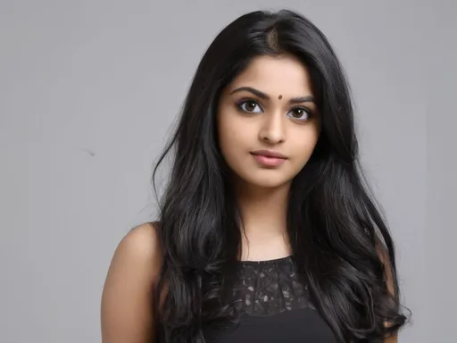 Prompt: with tthis face a create a indian girl aestheic balck hair medditum body structurewith full body image white background 

