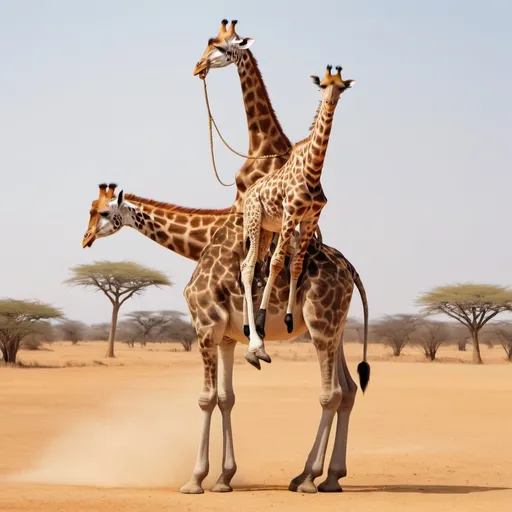 Prompt: Monkey riding a giraffe while the giraffe is rapping and the giraffe and monkey is in the dessert