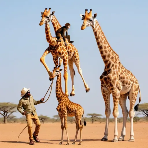 Prompt: Monkey riding a giraffe while the giraffe is rapping and the giraffe and monkey is in the dessert