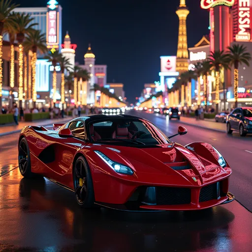 Prompt: can you create an image of exotic cars in las vegas strip
