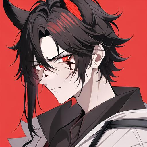 Prompt: Oxen 1male. He has short black hair. He has {{{slanted and serious red-colored eyes.}} He has a stern yet comforting look. His face is covered in scars. He is wearing a lab coat and holding flasks. UHD, 4K.  Handsome. Highly detailed face. He is 26 years old. 