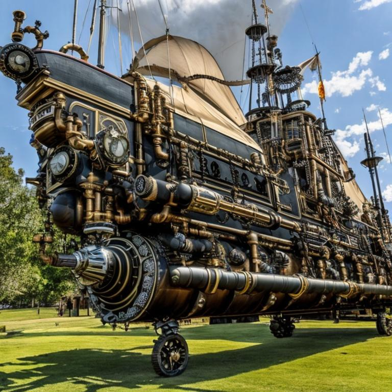 Prompt: Steampunk pirate airship. 
