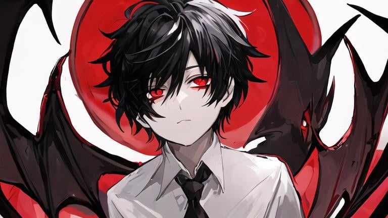 Prompt: Damien (male, short black hair, red eyes) looking up with desperation in his eyes 