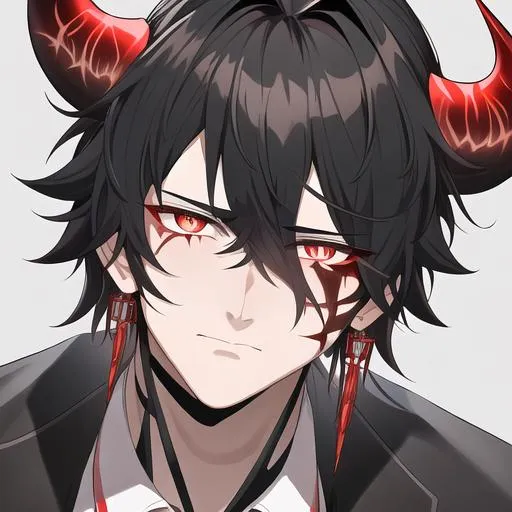 Prompt: Oxen 1male. He has short black hair. He has {{{slanted and serious red-colored eyes.}} He has a stern yet comforting look. His face is covered in scars. He is wearing a lab coat and holding flasks. UHD, 4K.  Handsome. Highly detailed face. He is 26 years old. Close up