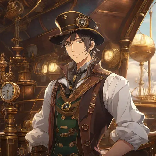 Prompt: Daniel he is a steampunk Alchemist

Airship pirate. Steampunk. Anime style. UHD
