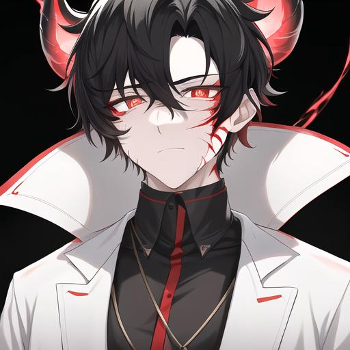 Prompt: Oxen 1male. He has short black hair. He has {{{slanted and serious red-colored eyes.}} He has a stern yet comforting look. His face is covered in scars. He is wearing a lab coat and holding flasks. UHD, 4K.  Handsome. Highly detailed face. He is 26 years old. Scientist