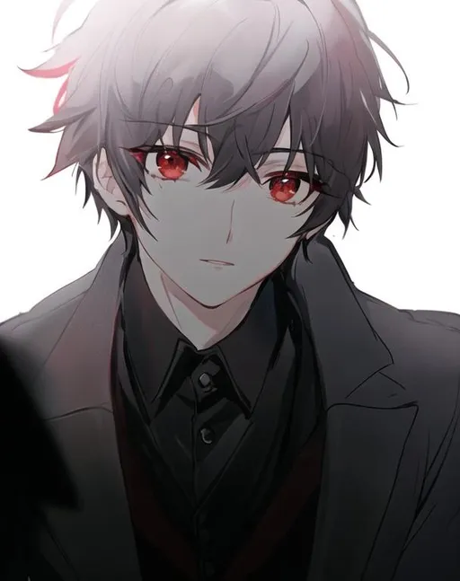 Prompt: Damien (male, short black hair, red eyes) looking up with desperation in his eyes