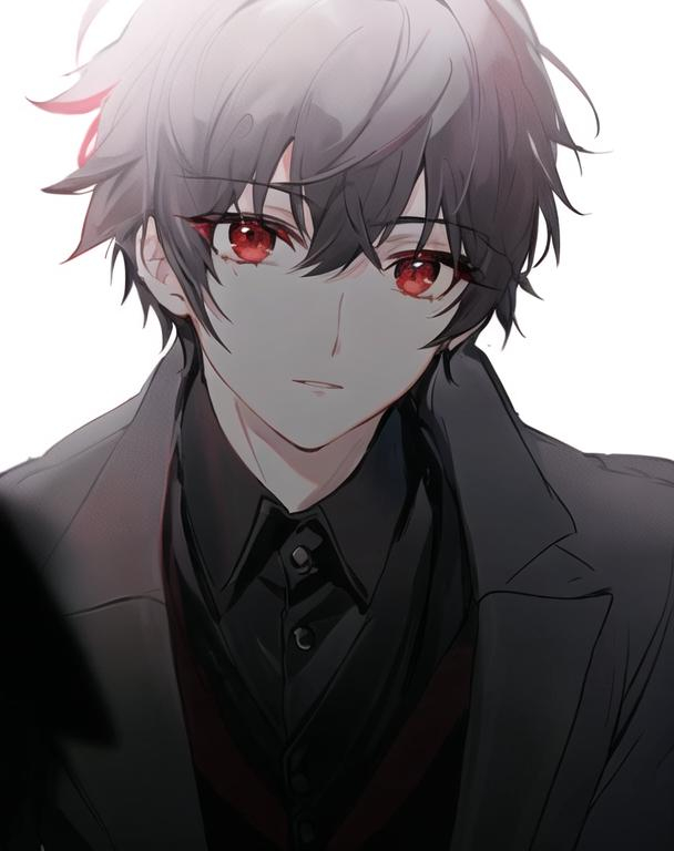 Prompt: Damien (male, short black hair, red eyes) looking up with desperation in his eyes