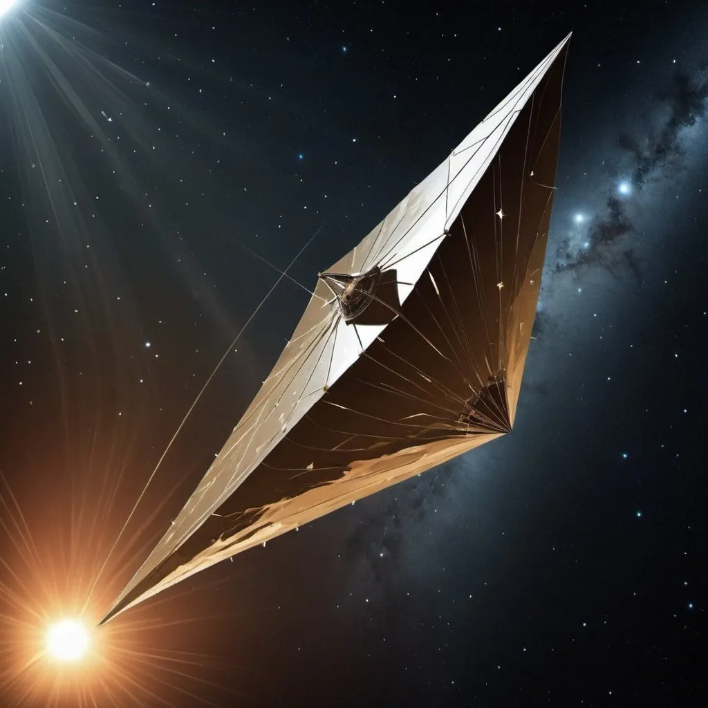 Prompt: A scene of a star shot solar sail embarking on a journey to the nearest star in the art style of lane 8