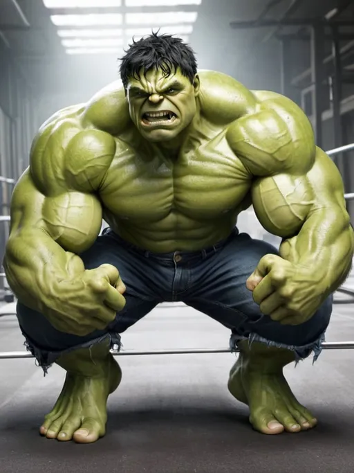 Prompt: Show hulk exercising in this picture