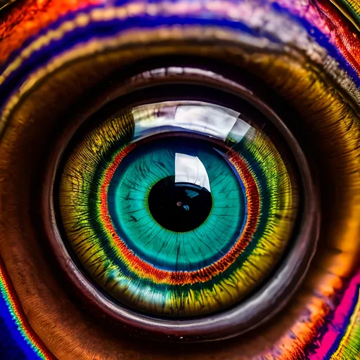 Prompt: 180 view of psychedelic cassowary eye pupil hd 
