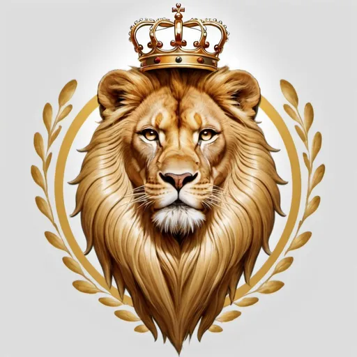 Prompt: 
Uno stemma con un leone dorato rampante su uno sfondo bianco, circondato da dettagli dorati.
pieno di dettagli e leone con una  corona tipo real madrid