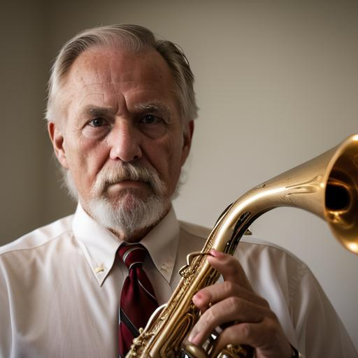 Prompt: A grizzled old handsome man was once a trumpet player, president of the United States, father, and public school teacher, not he’s retired and grumpy