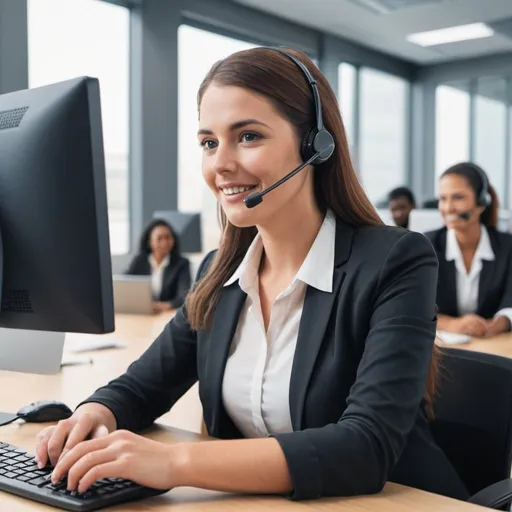 Prompt: create an image of a contact center agent on the phone
