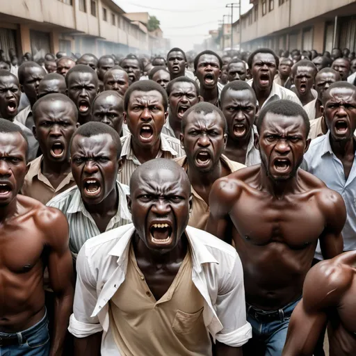 Prompt: a mob of angry african 
men
