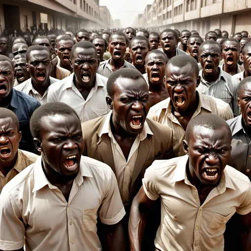 Prompt: a mob of angry african 
men
