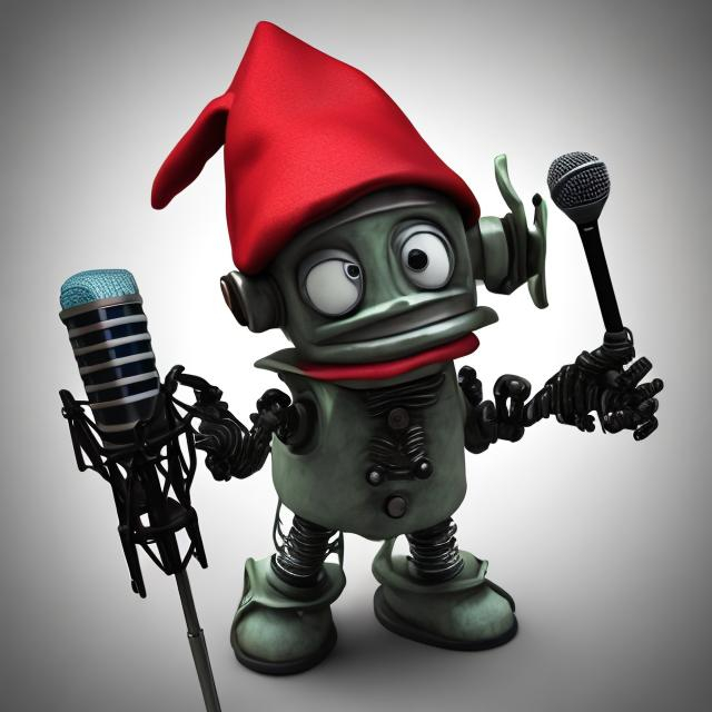 Prompt: Robot Gnome with a Microphone