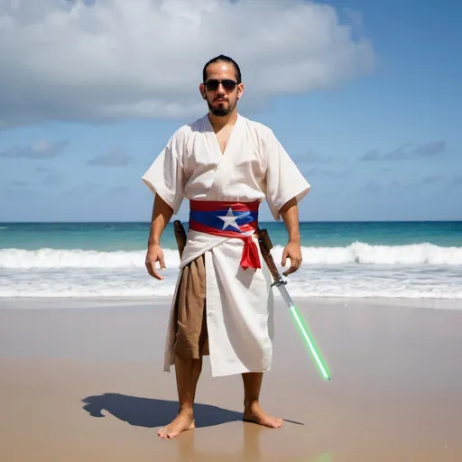 Prompt: Puerto Rican Jedi at the beach



