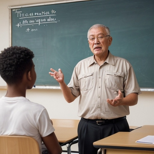 Prompt: Wise man giving words of wisdom and encouragement to prepare the student and teachers for the future