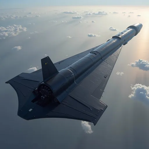 Prompt: A black wide delta wing starship forms part of the heavy booster rocket. It’s important to emphasise the delta wing as wide enough to incorporate rocket engines outside of the heavy booster rocket.