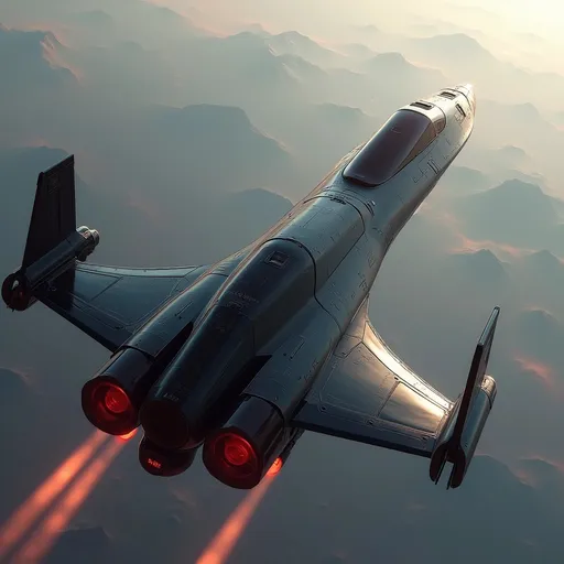 Prompt: Soaring above a sea of soft distant red mountainous landscape and extinct Mons volcano of Mars, a sleek, modern spacecraft propels forward with brilliant engine flames streaming behind it, illuminating the atmosphere with a fiery glow. The vessel features a streamlined, aerodynamic design, marked by sharp angles and a polished, metallic surface that reflects the ambient light of the sky. With its jet-black body contrasting against the pale red hues of Mars planet around it, the scene captures a sense of adventure and technological prowess. The upward angle enhances the feeling of ascent, lending a dynamic perspective, as the ship's sturdy wings and vibrant red accents stand out boldly. This moment conveys an exhilarating narrative of exploration and breakthrough, inviting imaginations to soar alongside it.