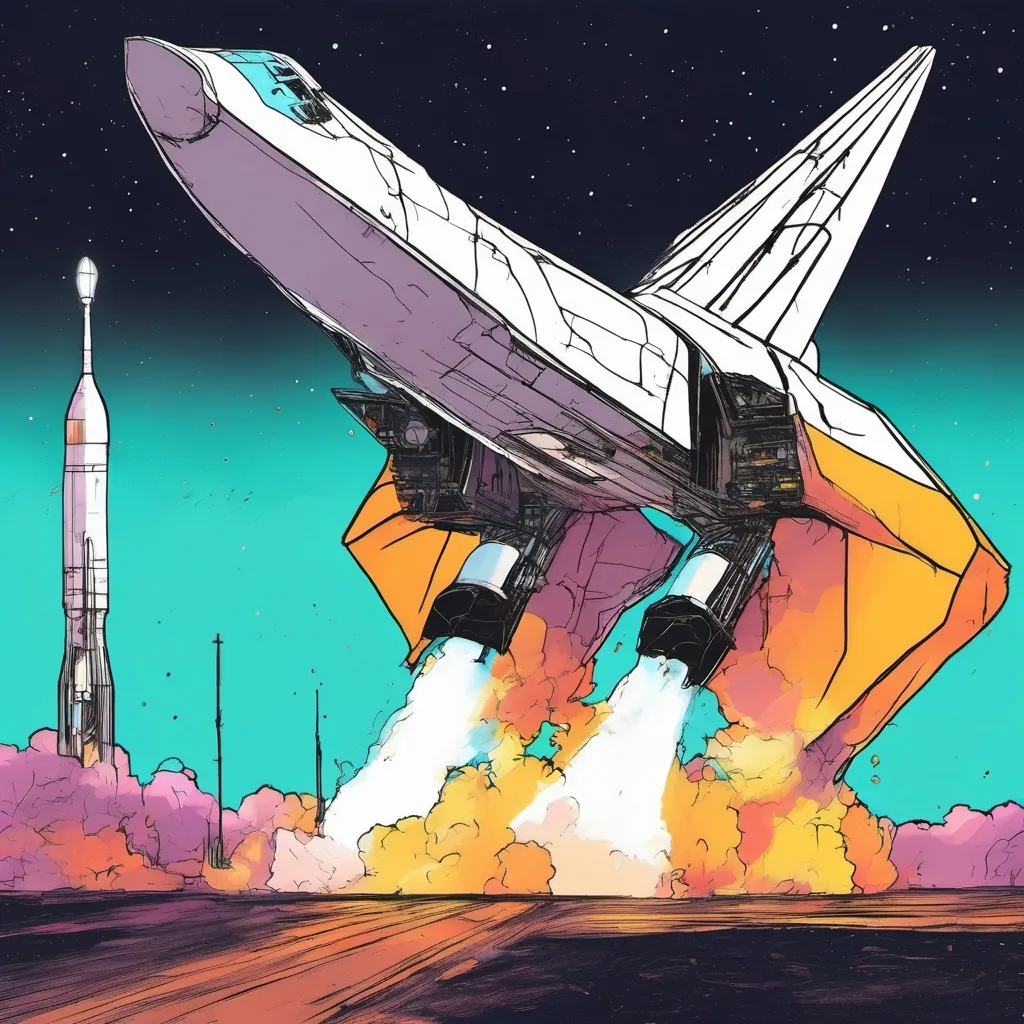 Prompt: A wide delta wing starship lifts off with the heavy booster rocket from Space x facility in west keys Florida. It’s important to emphasise the delta wing as wide enough to incorporate rocket engines outside of the heavy booster rocket hot staging area. 