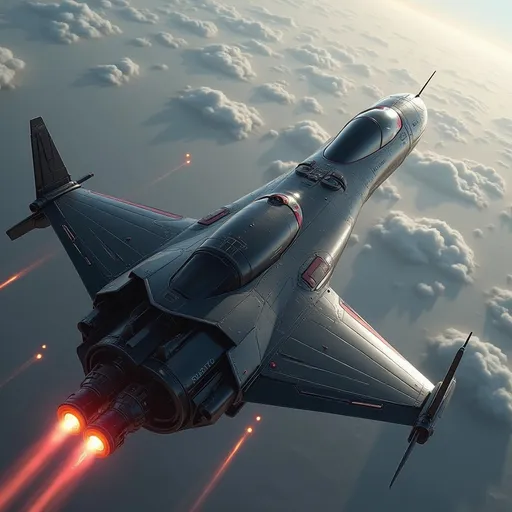 Prompt: Soaring above a sea of soft distant red mountainous landscape and extinct Mons volcano of Mars, a sleek, modern spacecraft propels forward with brilliant engine flames streaming behind it, illuminating the atmosphere with a fiery glow. The vessel features a streamlined, aerodynamic design, marked by sharp angles and a polished, metallic surface that reflects the ambient light of the sky. With its jet-black body contrasting against the pale red hues of Mars planet around it, the scene captures a sense of adventure and technological prowess. The upward angle enhances the feeling of ascent, lending a dynamic perspective, as the ship's sturdy wings and vibrant red accents stand out boldly. This moment conveys an exhilarating narrative of exploration and breakthrough, inviting imaginations to soar alongside it.
