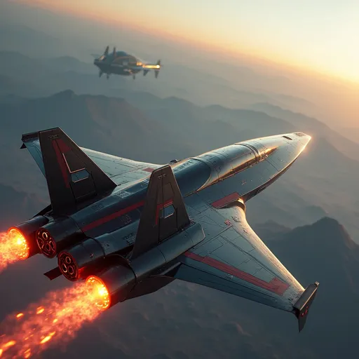 Prompt: Soaring above a glass domed city and a sea of soft distant red mountainous landscape and the extinct Mons volcano of Mars, a sleek, modern spacecraft propels forward with brilliant engine flames streaming behind it, illuminating the atmosphere with a fiery glow. The vessel features a streamlined, aerodynamic design, marked by sharp angles and a polished, metallic surface that reflects the ambient light of the sky. With its jet-black body contrasting against the pale red hues of Mars planet around it, the scene captures a sense of adventure and technological prowess. The upward angle enhances the feeling of ascent, lending a dynamic perspective, as the ship's sturdy wings and vibrant red accents stand out boldly. This moment conveys an exhilarating narrative of exploration and breakthrough, inviting imaginations to soar alongside it.