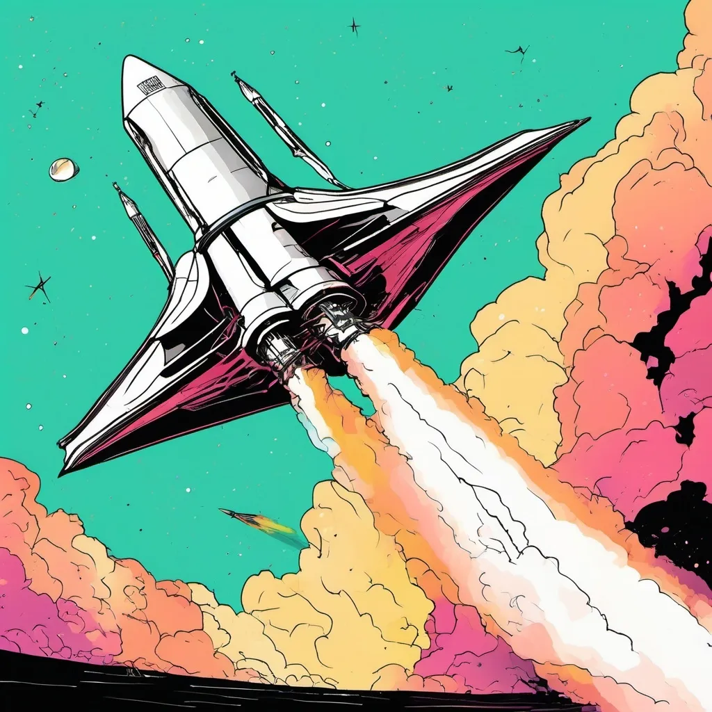 Prompt: A wide delta wing starship lifts off with the heavy booster rocket from Space x facility in west keys Florida. It’s important to emphasise the delta wing as wide enough to incorporate rocket engines outside of the heavy booster rocket hot staging area. 