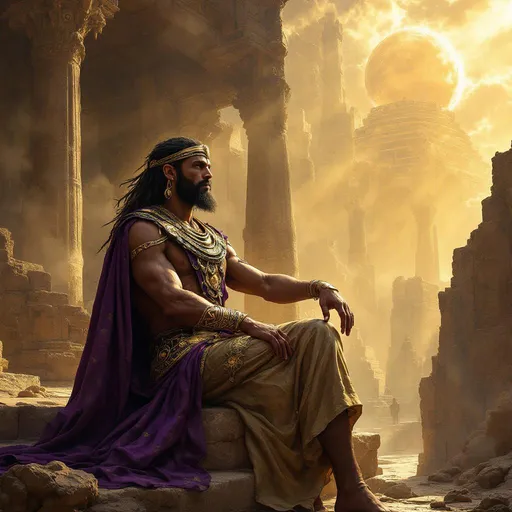 Prompt: Thoth looking thoughtfull and majestic in gods sovereignty. Surrounded by an ancient lab setting. 