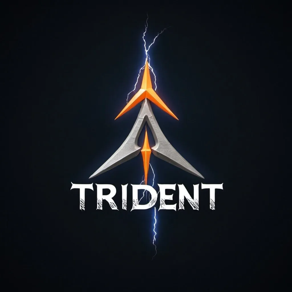 Prompt: A trident with 3 prongs that is shooting orange lightning