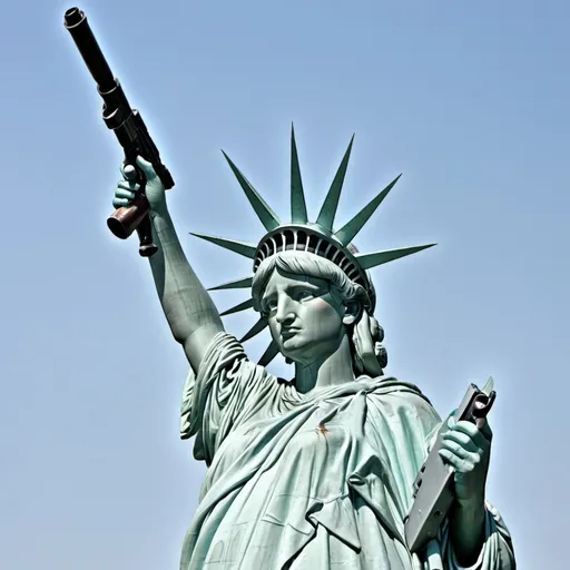 Prompt:  Statue of Liberty is holding gun
