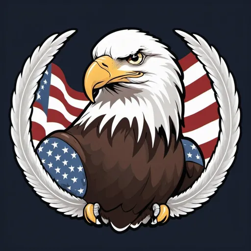 Prompt: Bald eagle logo with outstretched wings, majestic pose, United States, American flag colors on Bald Eagle, high quality, classic, symbolic, clean, 1940s, realistic, clean design, classic, symbolic, patriotic, detailed feathers, logo, emblem, eagle, United States, clean, classic, 1940s
