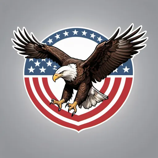 Prompt: Bald eagle logo with outstretched wings, majestic pose, United States, American flag colors on Bald Eagle, high quality, classic, symbolic, clean, 1940s, realistic, clean design, classic, symbolic, patriotic, detailed feathers, logo, emblem, eagle, United States, clean, classic, 1940s