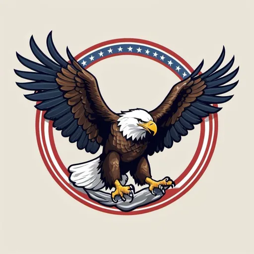 Prompt: Bald eagle logo with outstretched wings, majestic pose, United States, high quality, classic, symbolic, clean, realistic, detailed feathers, emblem, eagle, 1940s, patriotic, clean design, logo, United States, classic, symbolic, 1940s