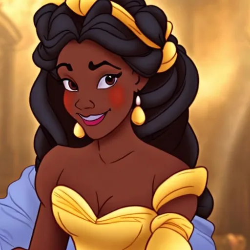 Prompt: Belle from beauty and the beast  dark skinned 
