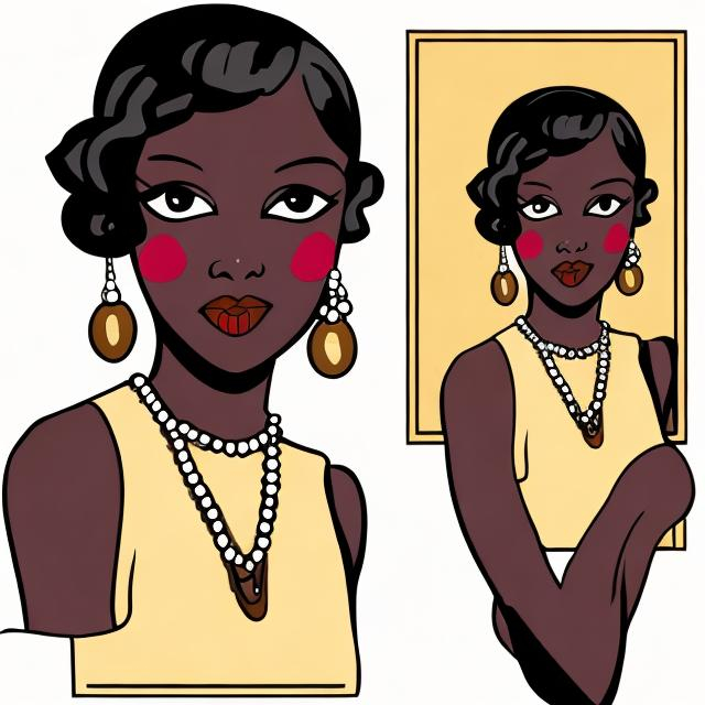 Prompt: 1920s flapper dark skin in color cartoon style 