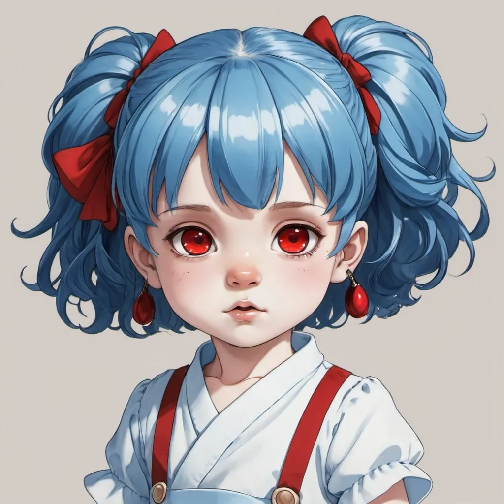 Prompt: Dark skinned and white skinned baby sisters with blue hair and red eyes Anime.