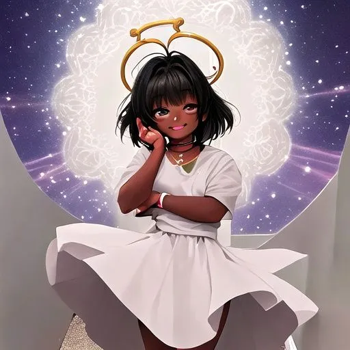 Prompt: A dark skinned girl cardcaptor Sakura style magical girl 