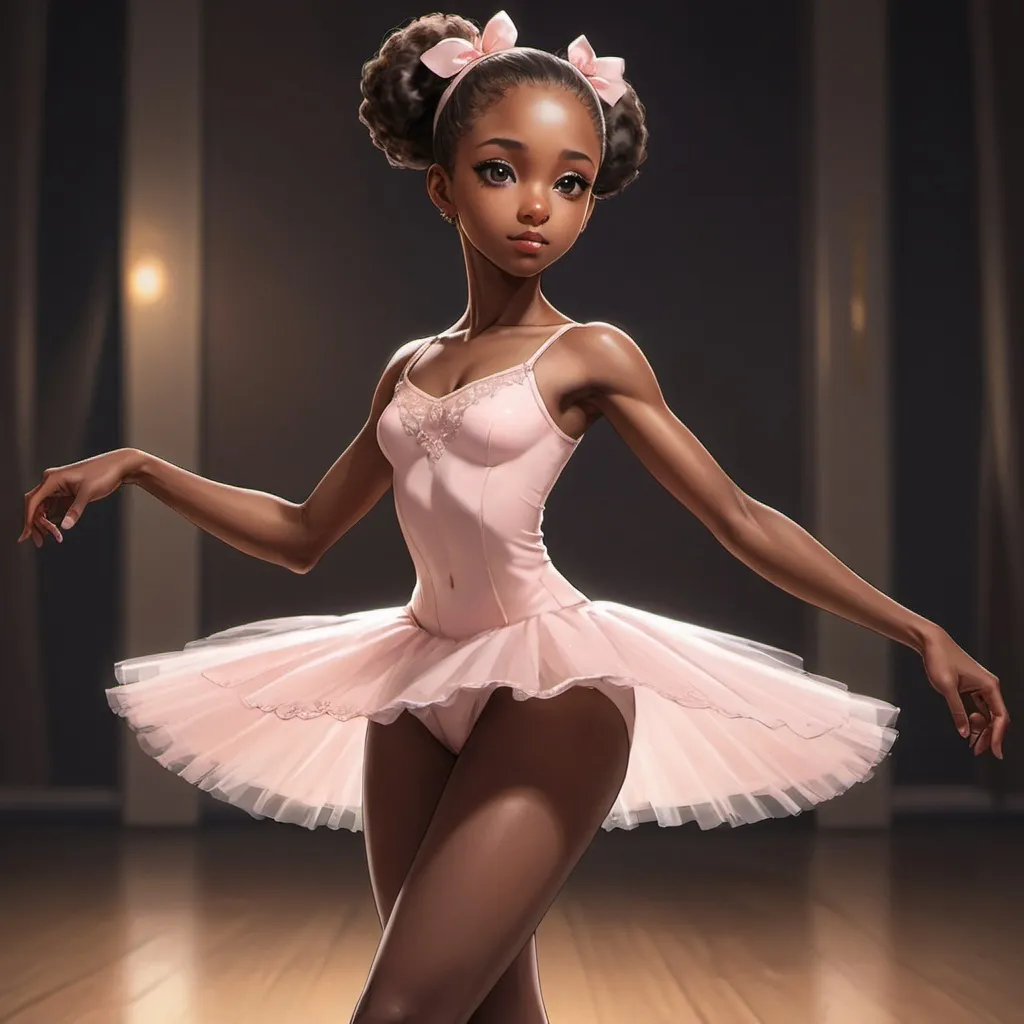Prompt: A gorgeous dark skinned ballerina anime 1girl 