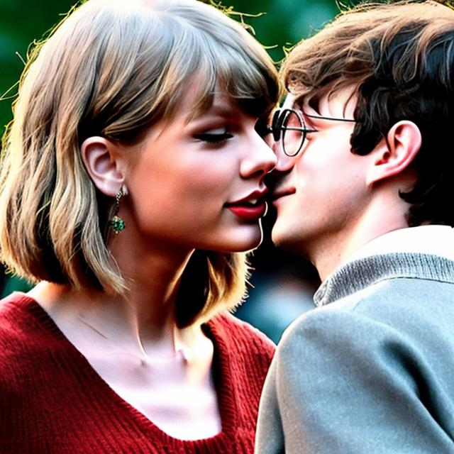 Prompt: Taylor swift kissing harry potter 