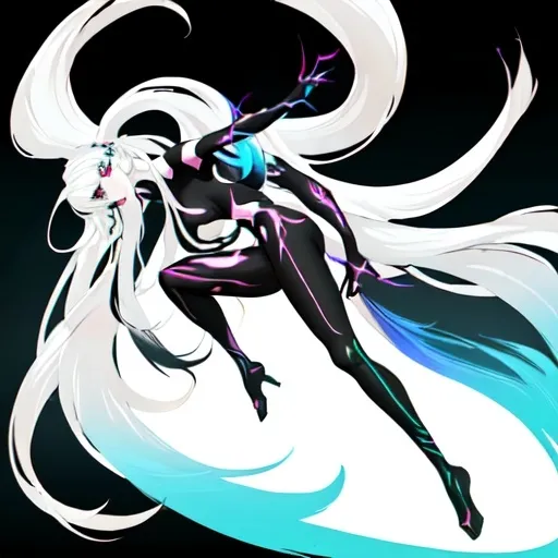 Prompt: hot anime girl with long white hair wearing thin soft black leggings