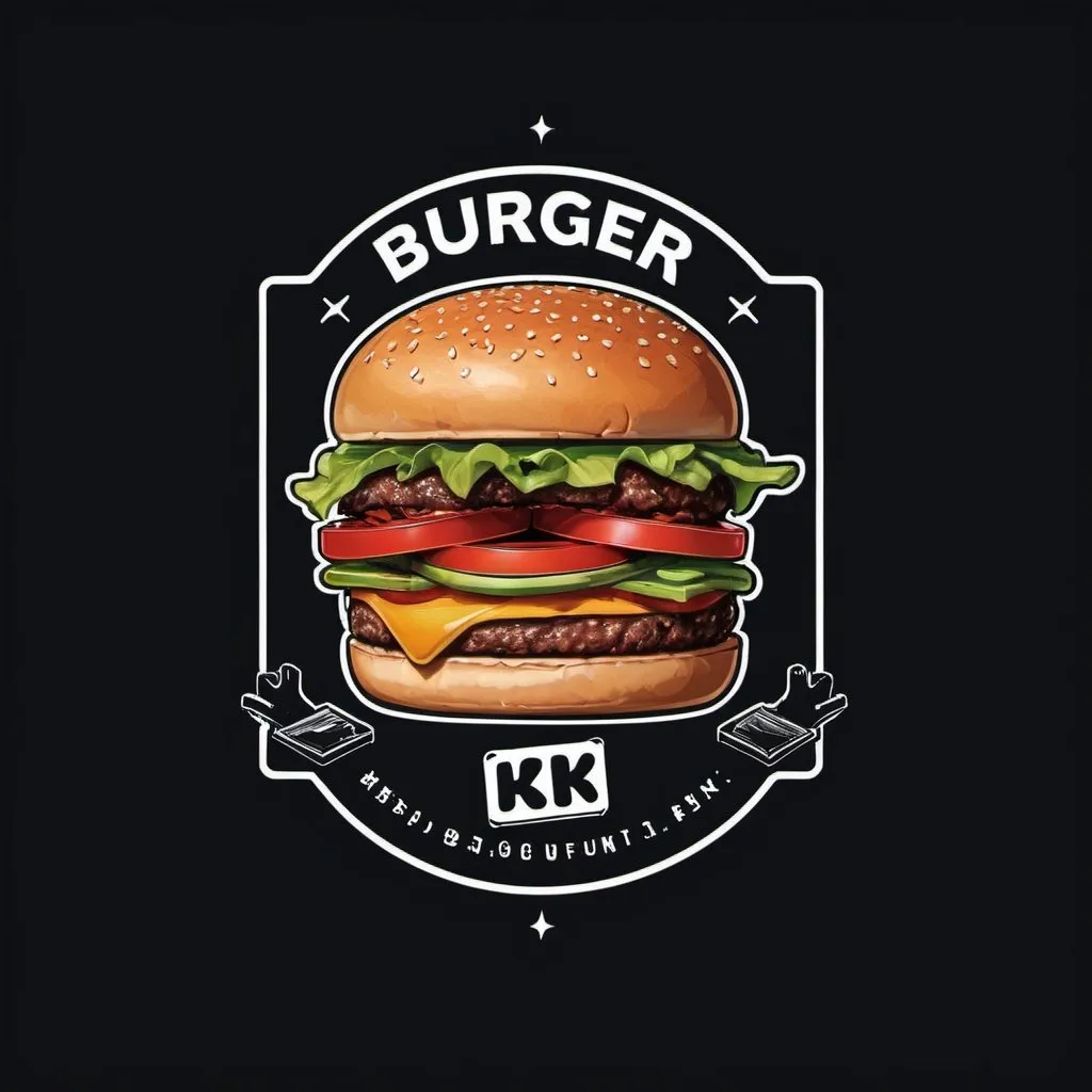 Prompt: Creta a logo of burger joint, modern, eye-catching, name “HK Burger”