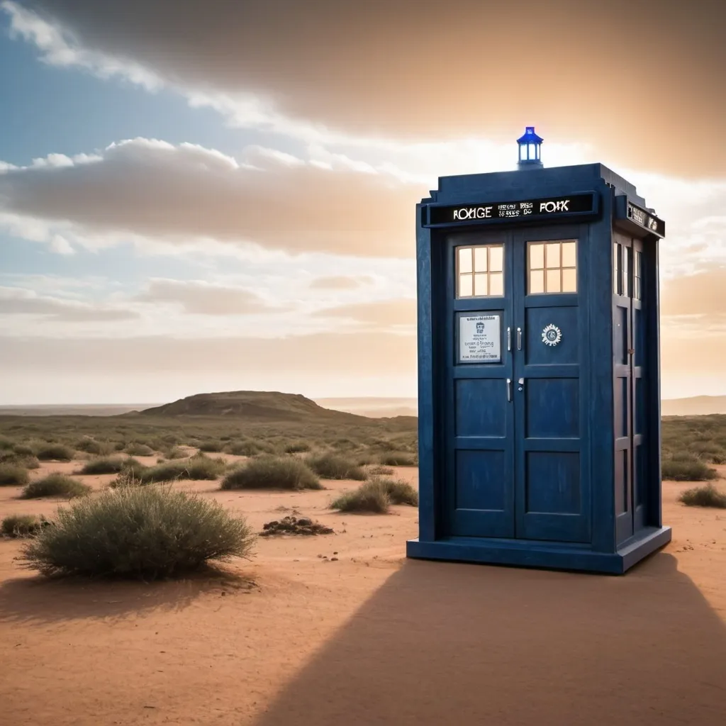 Prompt: Tardis lands on earth in heatwave 